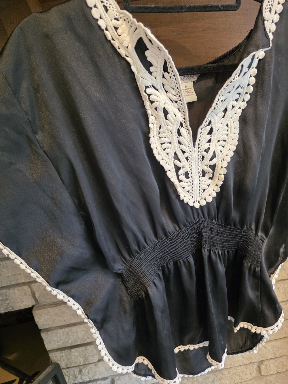 Fun & Flirt Black Top with White Crochet Trim - Picture 3 of 6